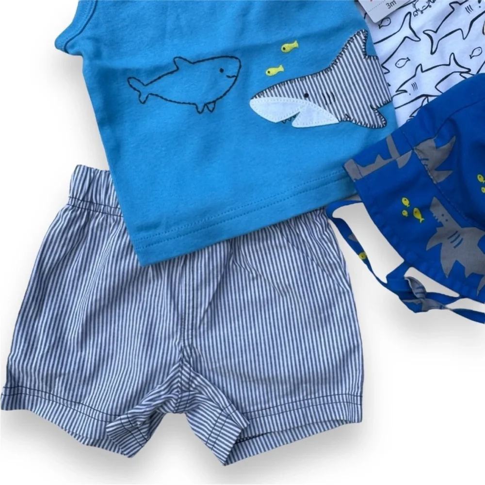 Carter's Shark Summer Set with iPlay UPF Sun Hat Newborn 3M
